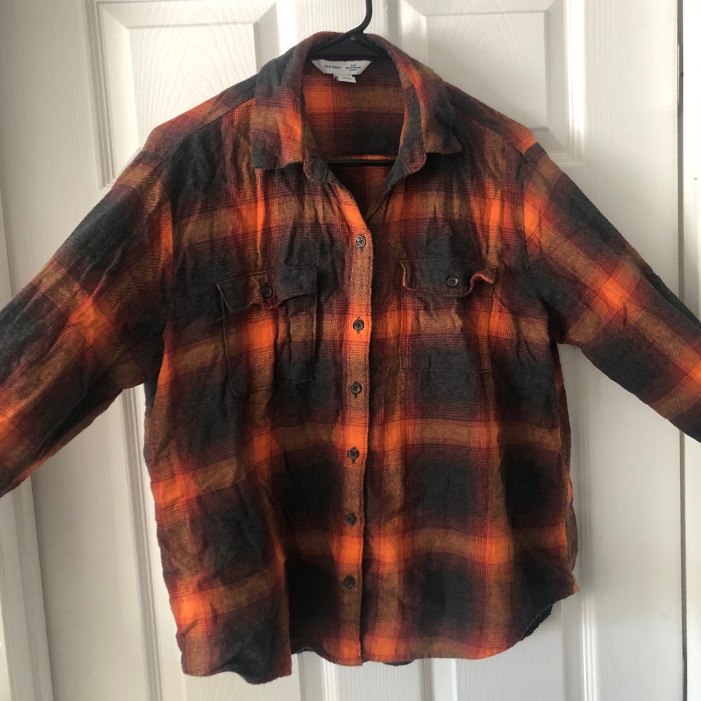 Old Navy Top 100% Cotton Boyfriend Swiftie Evermore Plaid Flannel Band Taylor S